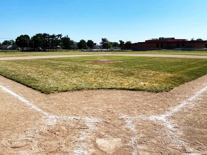 View of Beyer Stadium from behind home plate.